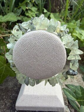 Green Prehnite Chip Bead Stretch Bracelet Natural Stone Boho Healing Balance